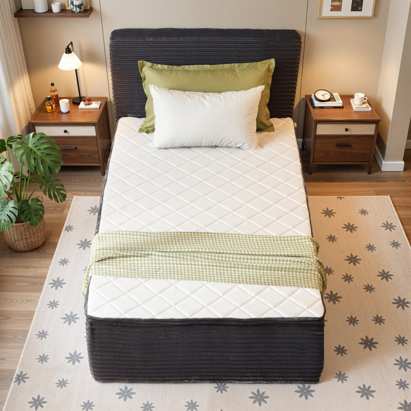 Lit plateforme double rembourré pleine grandeur avec matelas intégré, ensemble de compression dans une boîte - aucun assemblage requis