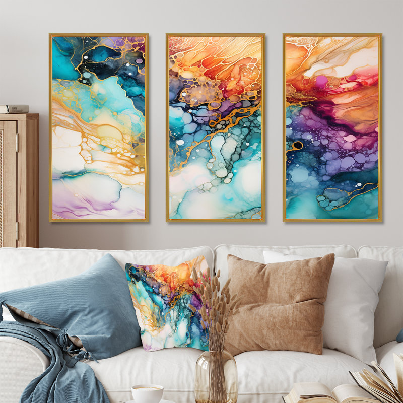Art moderne sur toile, "Modern Hurricane", Cadre flottant doré, H 28 po x l 36 po x P 1 po