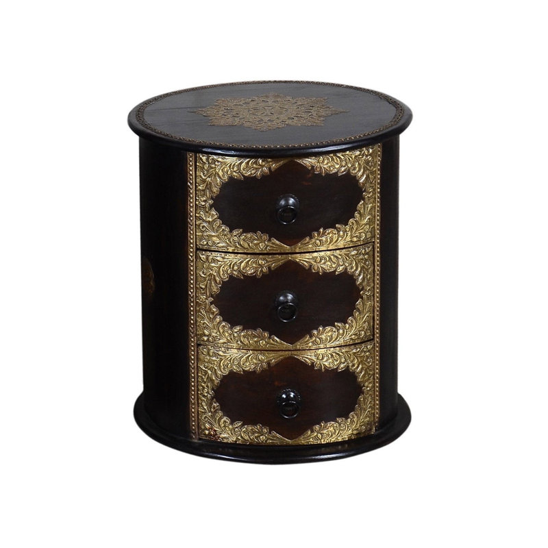 Solid Wood Nightstand With Brass
