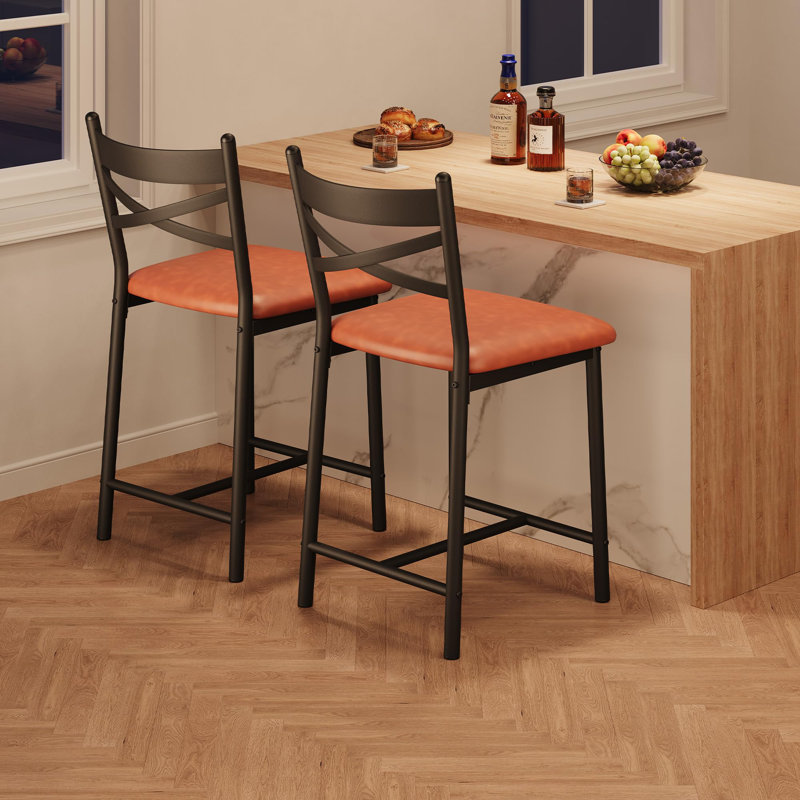 Bar Stools Set of 2, Upholstered Bar Chairs with Back, Thick Cushion, Counter Height Barstools for Kitchen Island Apartment Counter Bar