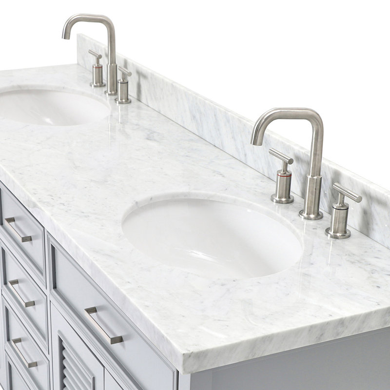 Kensington 73'' W Double Vanity, Gray, Oval, Pure White Quartz