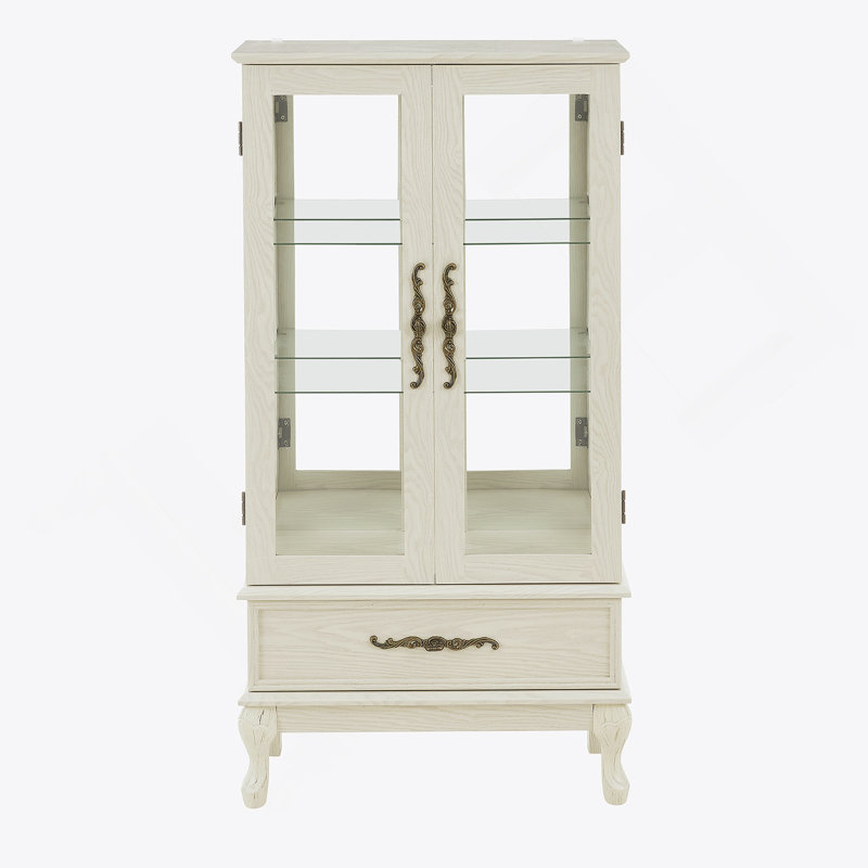 Armoire vitrée avec porte vitrée Curio, Blanc antique