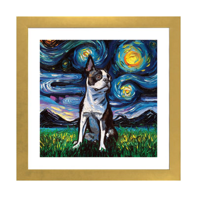 «Boston Terrier Night II» par Aja Treves - reproduction d'art