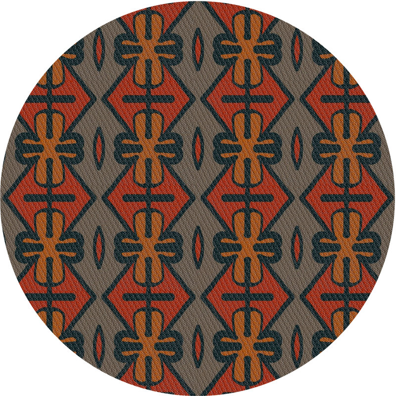 Motif géométrique brun/gris Tapis décoratif, Rond 3 pi