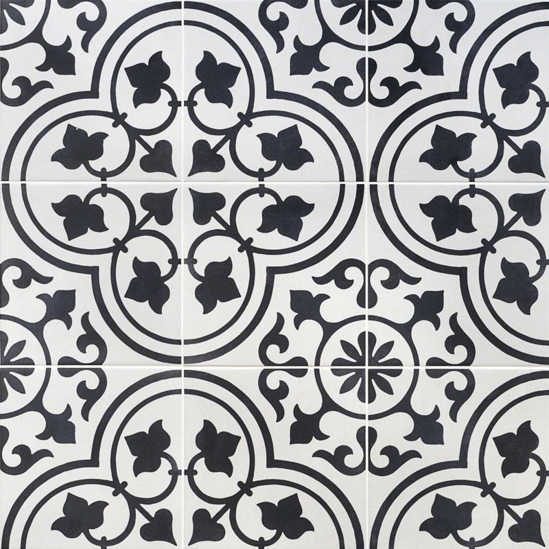 Cascais 9x9 Matte Porcelain Tile, White Ornate