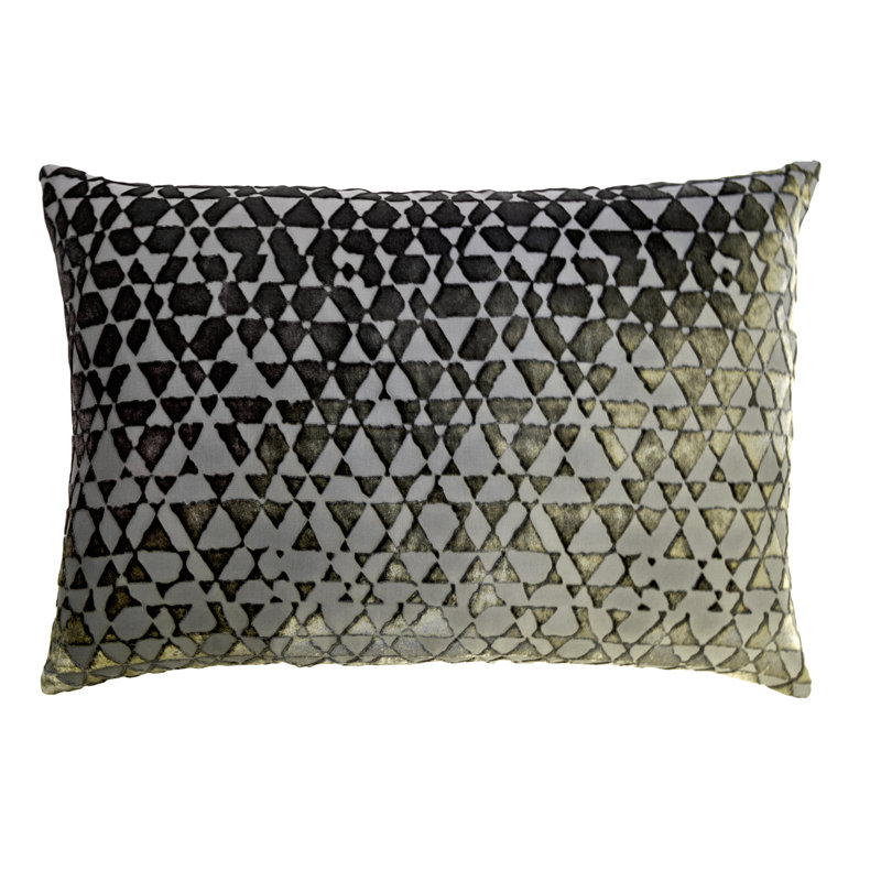 Triangles Lumbar Velvet Pillow Cover & Insert, Oregano, 14" H x 20" W