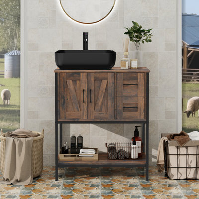 Meuble-lavabo simple 30 po avec lavabo sur pied Farmhouse