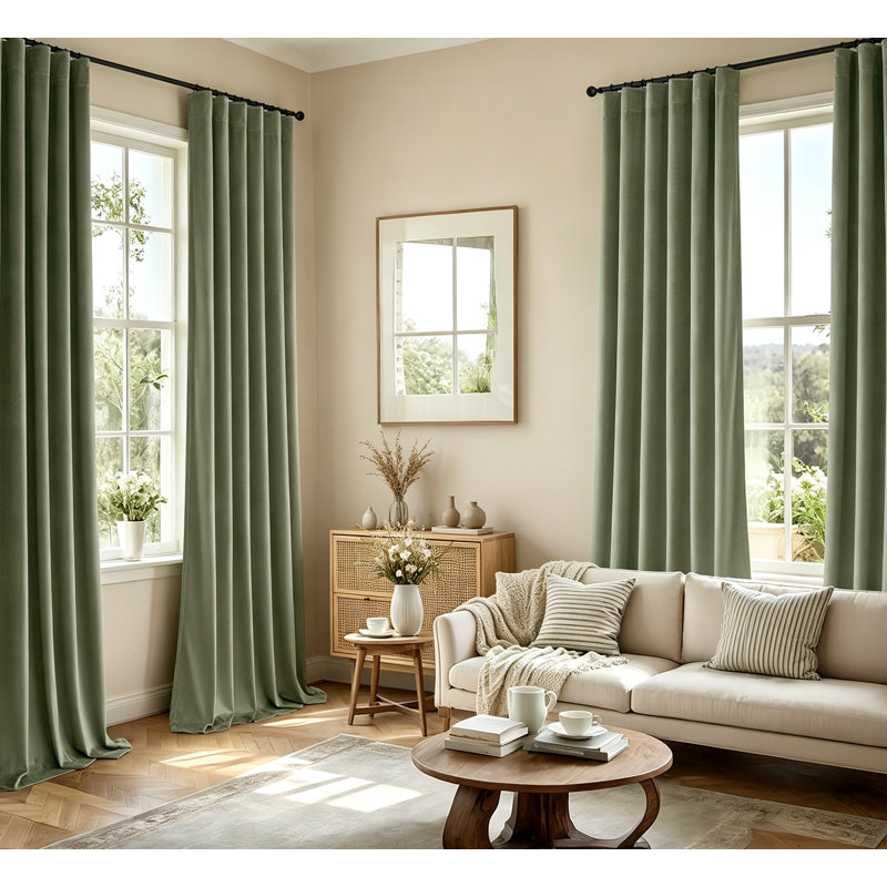 Ensemble de 2 rideaux en velours de luxe, rideaux plissés et isolants avec crochets pour le salon de la chambre à coucher