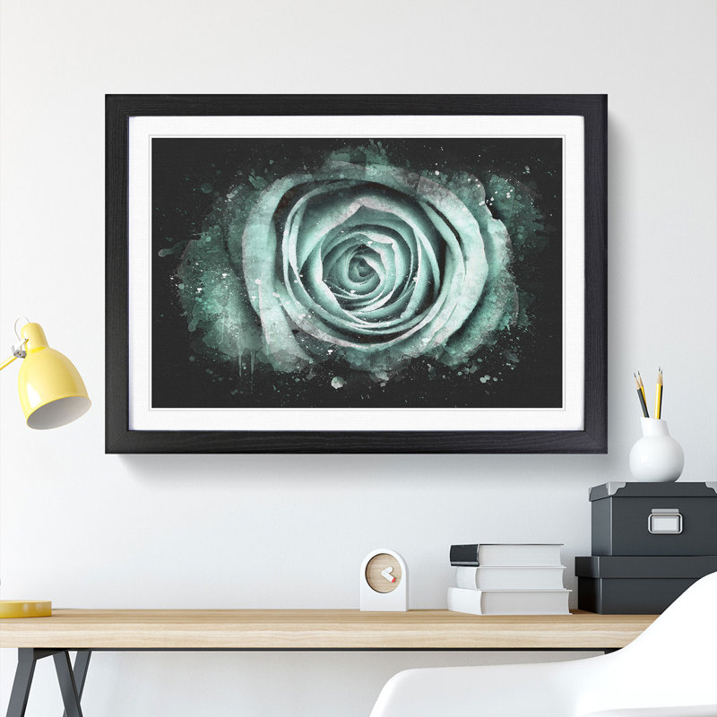 Mint Green Rose - Picture Frame Graphic Art Print, 33cm H x 45cm W x 2cm D, Black Framed