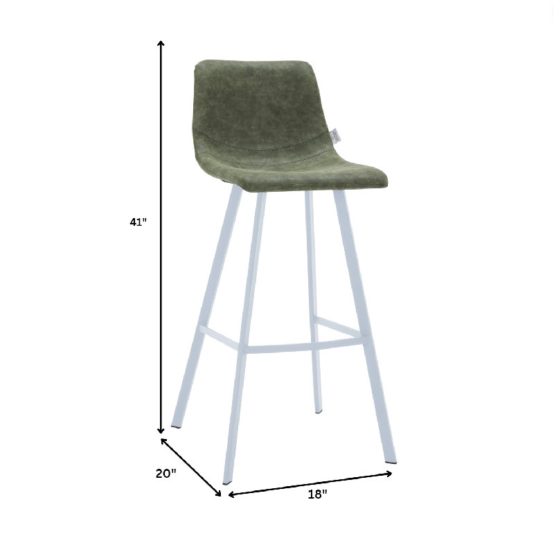 Tabouret de bar 41 po en cuir avec pieds en acier inoxydable, Vert olive, 2