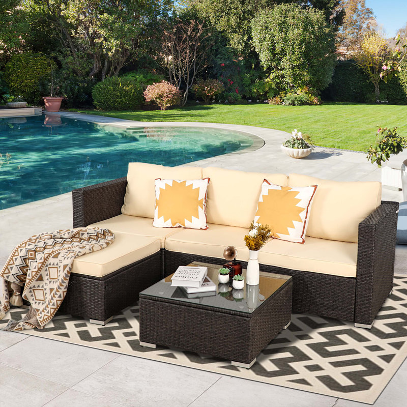 Gotelinde 4 - Person Modular Patio Conversation Set with Cushions, Beige