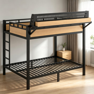 Lit superposé double au-dessus de double avec tablettes de rangement et panneau perforé, cadre de lit superposé avec ports USB et lumières DEL, peu encombrant
