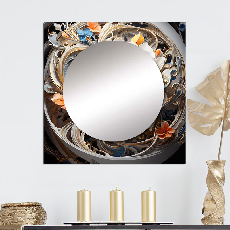 Jathniel - Grand miroir carré abstrait Botanicals, 36 po x 36 po