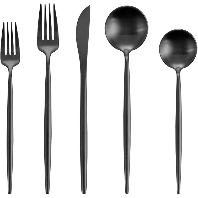 Matte Black Silverware Set , 40-Piece Stainless Steel Flatware Cutlery Set Service for 8, Satin Finish Kitchen Utensil Set, Dishwasher Safe Orren Elli