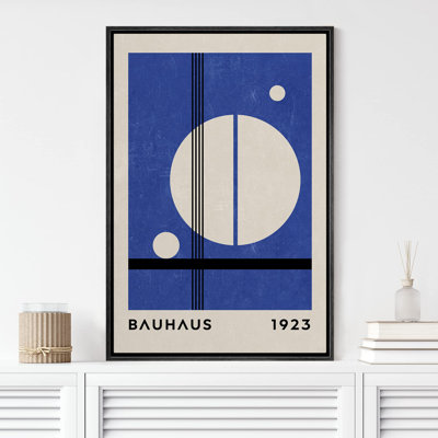 Blocs de couleurs abstraites et vibrantes, formes de cercles bleus et blancs du Mid-Century Bauhaus des années 1960