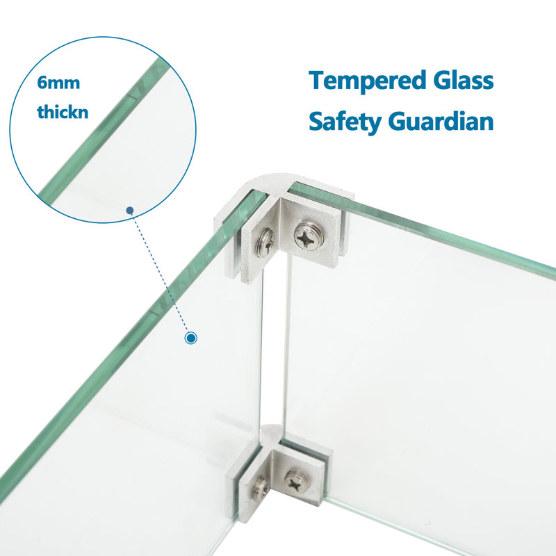 Square 22" Clear Tempered Glass Fire Pit Wind Guard