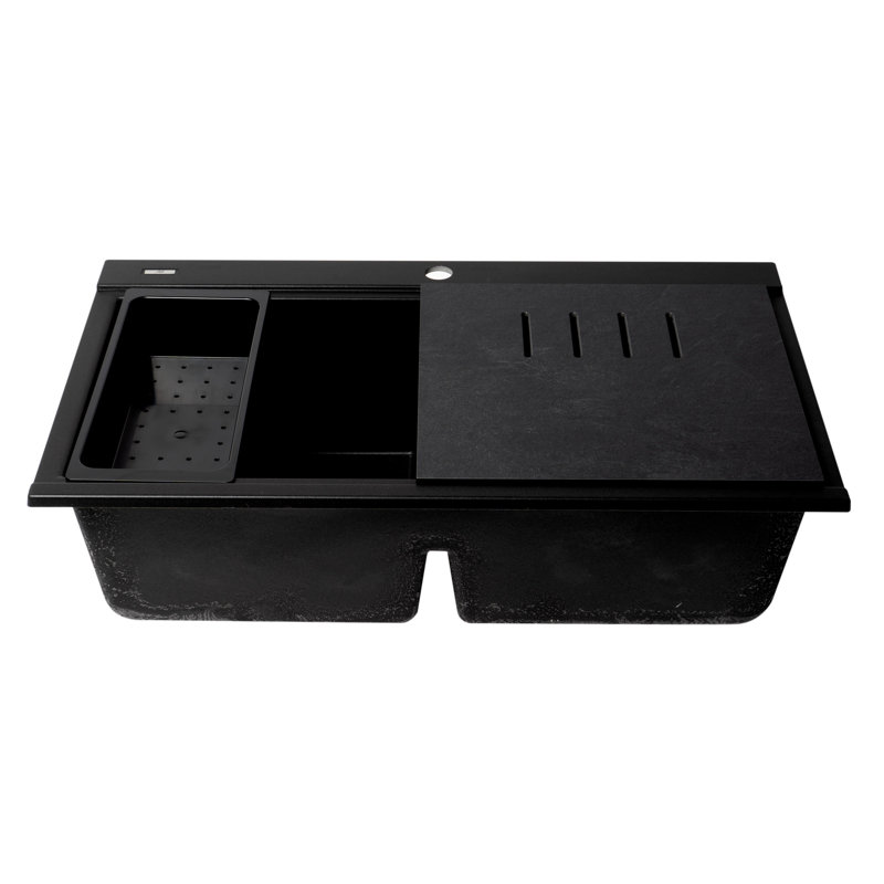 34'' L Double Bowl Granite Kitchen Sink, Matte Black