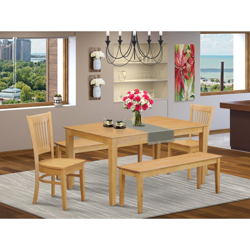 Ensemble de table de salle à manger 5 pièces comprenant une table de cuisine rectangulaire et 2 chaises de salle à manger avec 2 bancs, 36 x 60 pouces, chêne