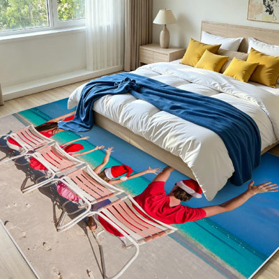 Tapis intérieur rouge lavable à la machine, motif « Famille de quatre personnes joyeuse » pour Noël