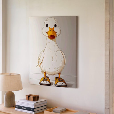 Canvas Wall Art A Cartoon Style Line Drawing Of A Duck With A Cheerful Expression Wearing Shoes With Premium Quality Ready To Hang