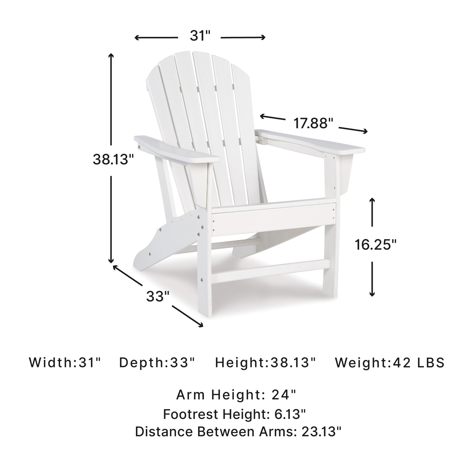 Emory Foldable Outdoor Adirondack Chair, White