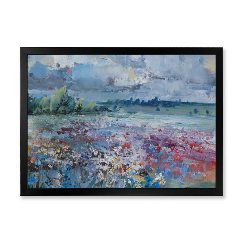 Scenery Wildflowers Blooming Painting " Scenery Wildflowers Blooming Painting ", Black Picture Framed, 8" H x 12" W x 1" D