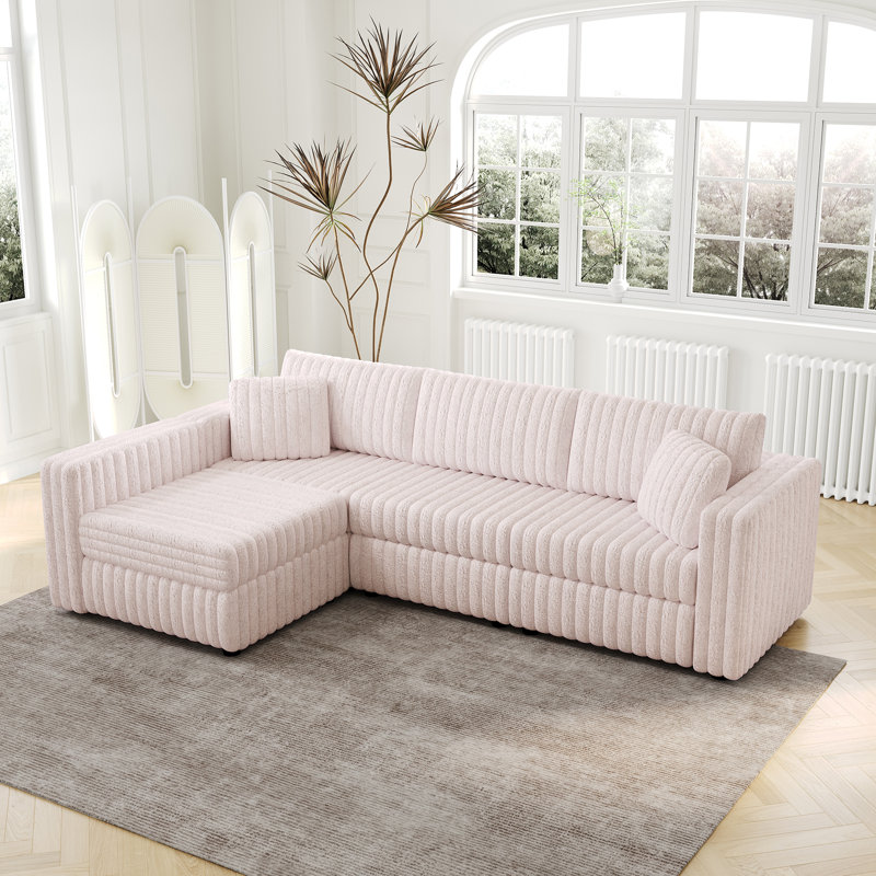 Canapé modulaire en L avec coussins, Microfibre rose clair