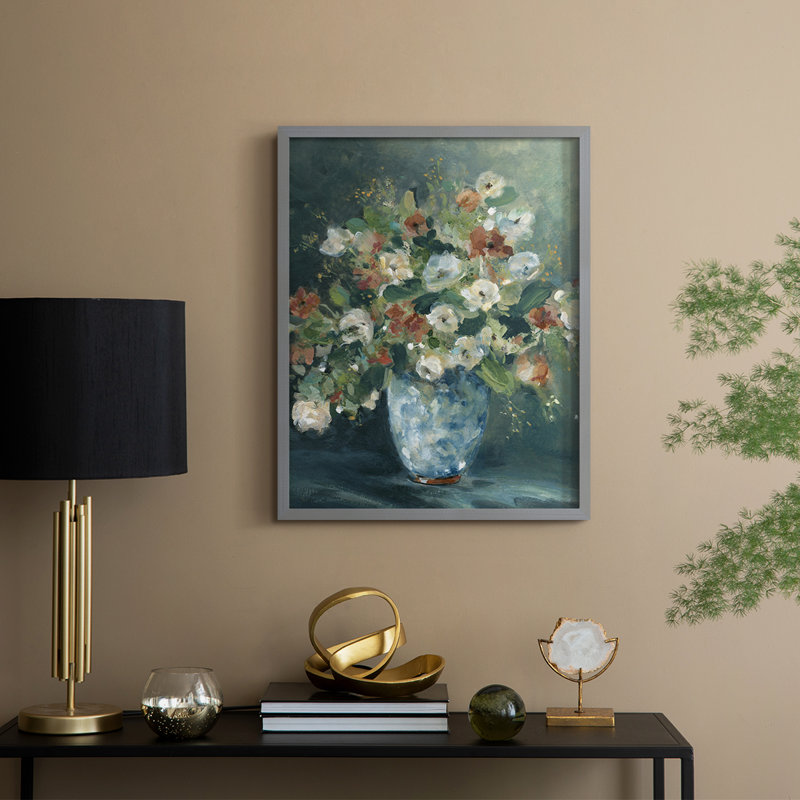 «English Garden Bouquet», reproduction encadrée - bois massif, H 21 po x l 17 po, Gris