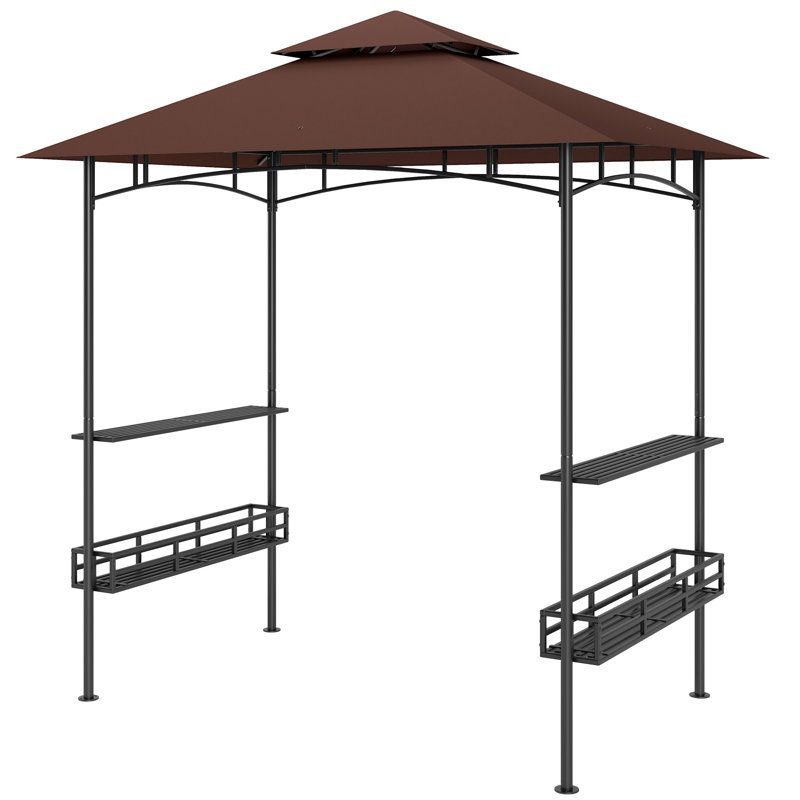 Double Tier Soft Top Patio BBQ Gazebo with Steel Frame, Hanging Hook & Serving Counters, Khaki