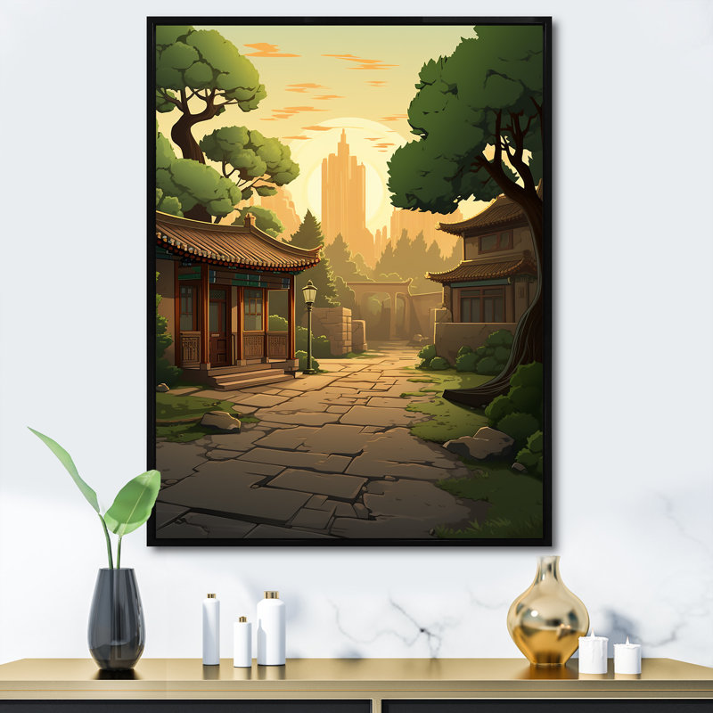 «China Forbidden City Dusk», art mural Chine, Cadre flottant noir, 32" H x 16" W