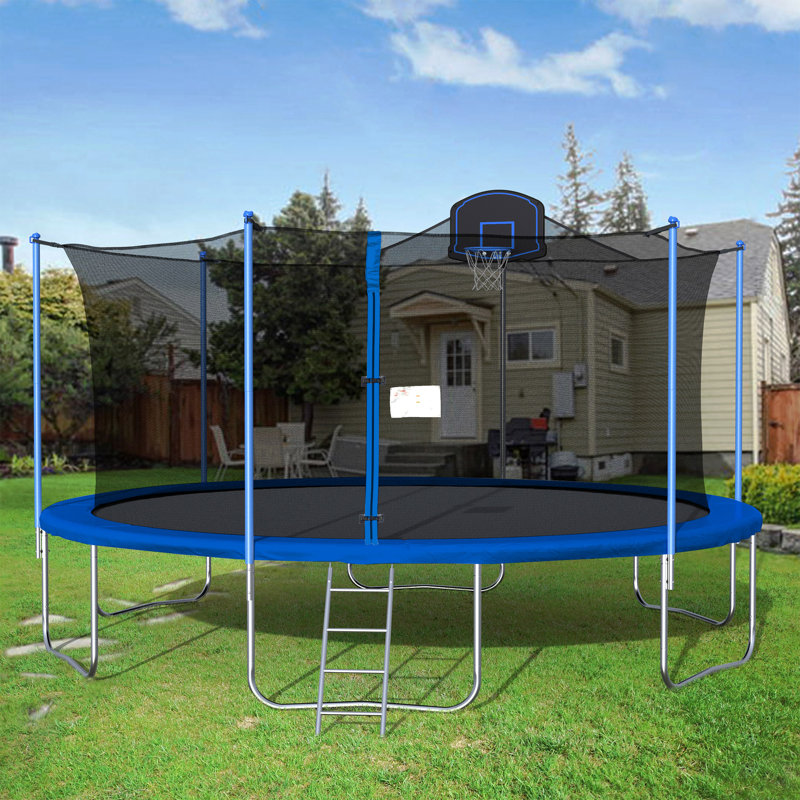 Sapphome Round Backyard Trampoline with Safety Enclosure, Blue