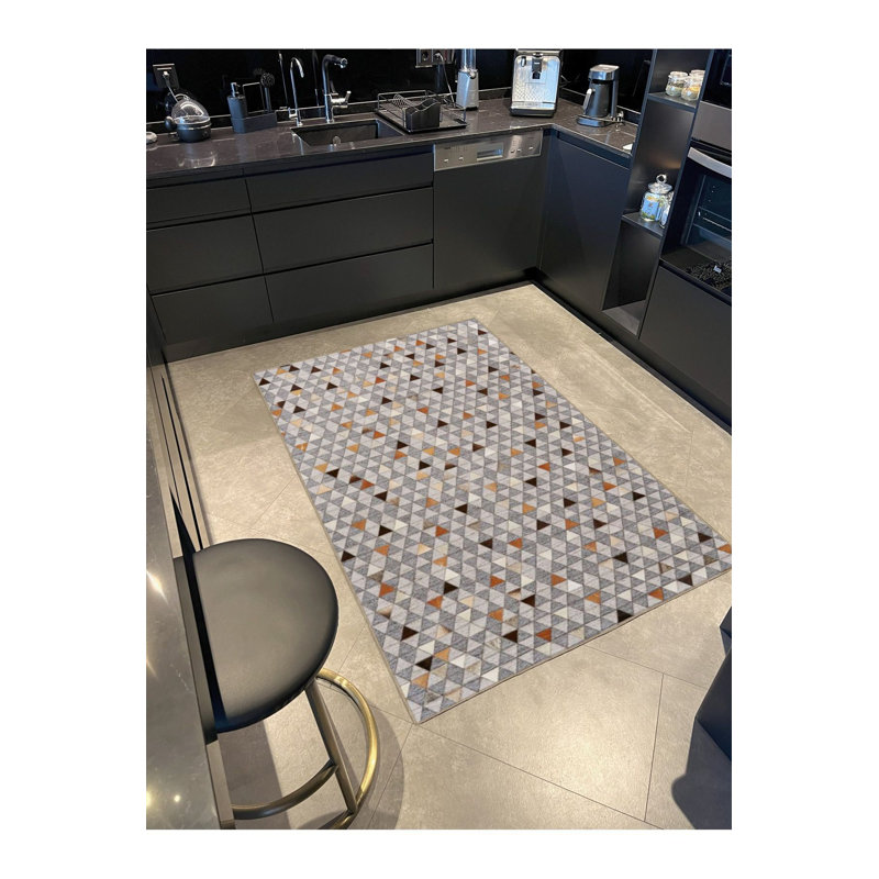 Triangular Patterned Woven Base Machine Washable Rug, Runner 3'3" x 9'10" Rug Pad Included