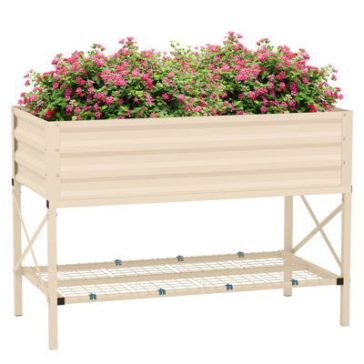 Raised Garden Bed With Galvanized Steel Frame, Storage Shelf And Bed Liner, Elevated Planter Box With Legs For Vegetables, Flowers, Herbs, Cream