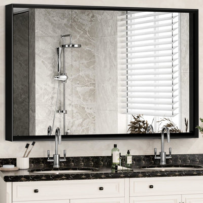 Miroir de meuble-lavabo rectangulaire noir 36X24inch - structure en alliage d'aluminium
