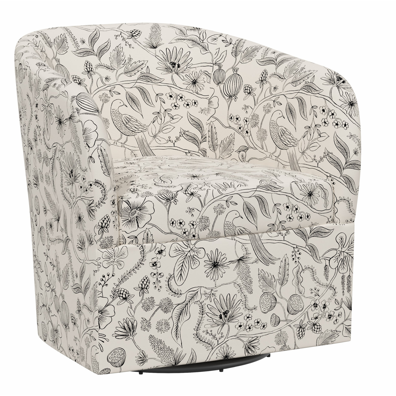 Pembroke Swivel Chair, Rpc Aviary Black & Cream Linen