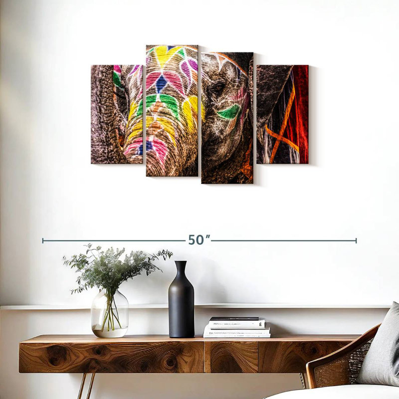 Éléphant indien coloré, H 22 po x l 36 po