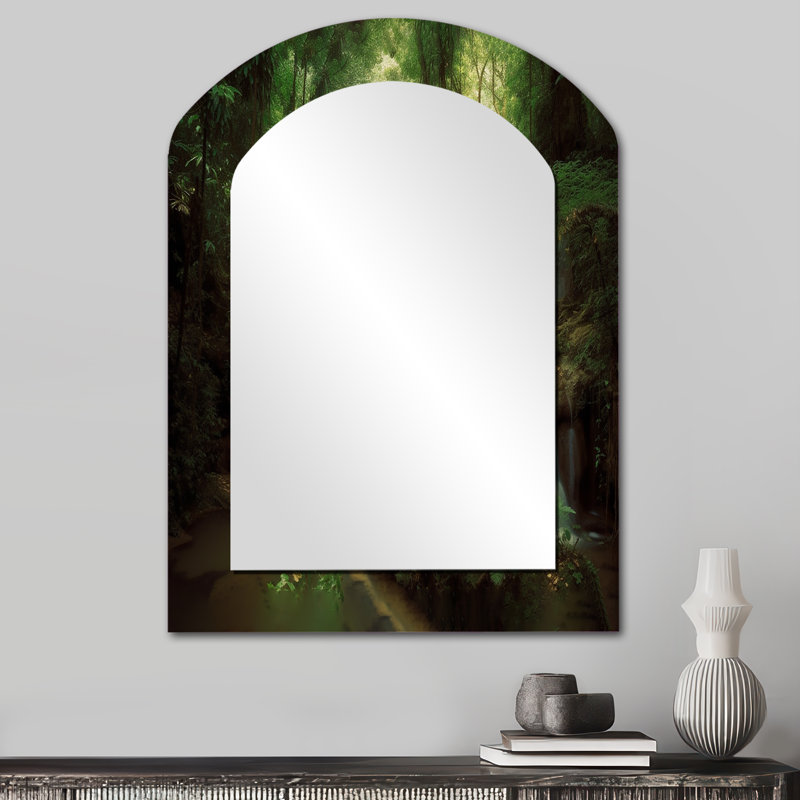 Miroir mural Waterfall In Dense Forest II - Green Arch, 34 po x 25 po