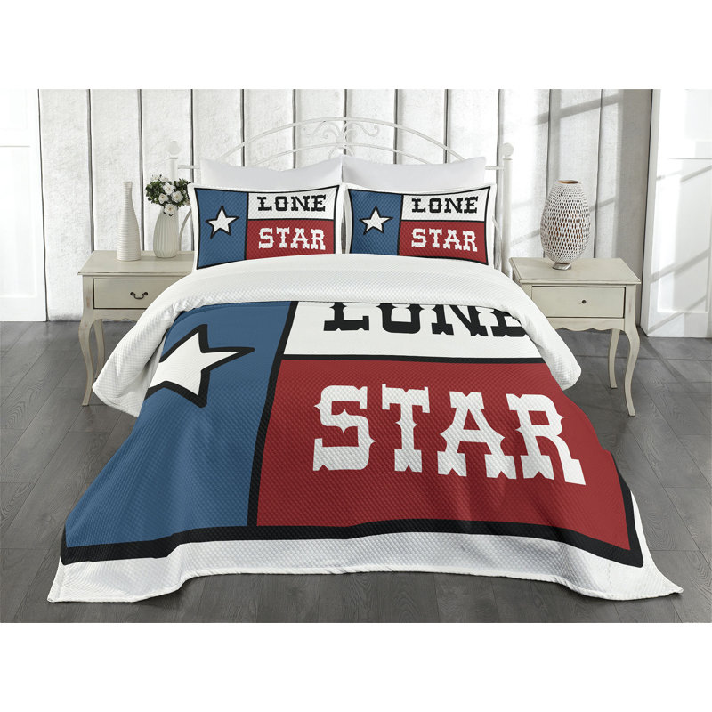Ambesonne Texas Star Bedspread Set State Flag Design Cobalt Blue Ruby White, King Bedspread + 2 Standard Shams