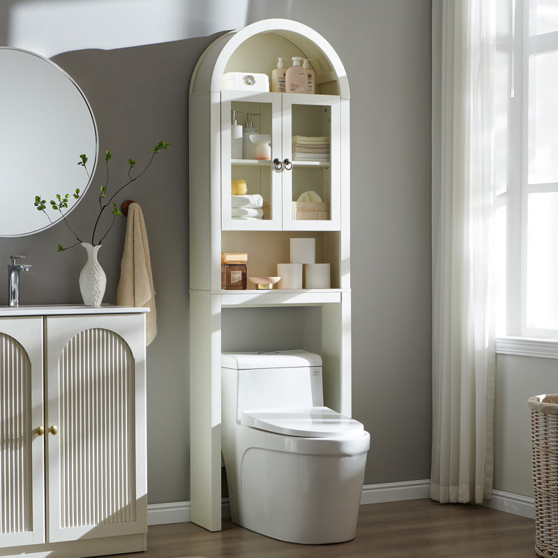 Armoire de rangement pour salle de bain autoportante avec portes en acrylique Ahart, Blanc