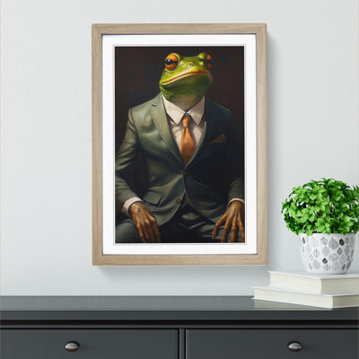 Frog In A Suit Painting No.2 - Single Picture Frame Print on Wood