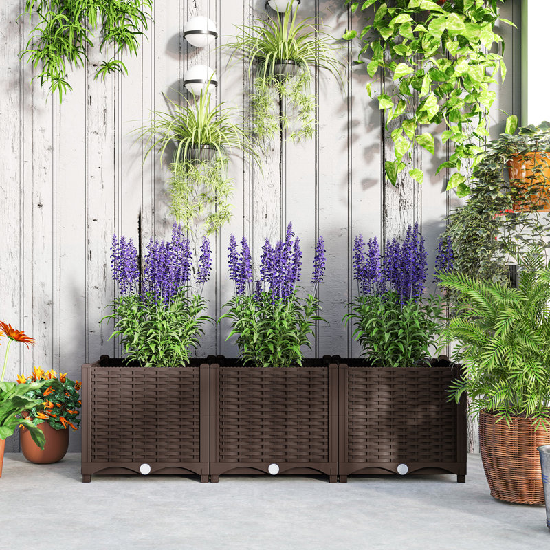 Plastic Raised Garden Bed, 4 X 1 X 1 Ft Outdoor Flower Box With Drainage Holes For Vegetables, Herbs, Brown, Brown