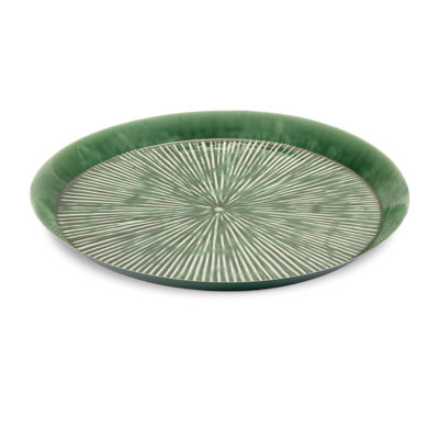 Plateau rond en métal gravé 13,5 po