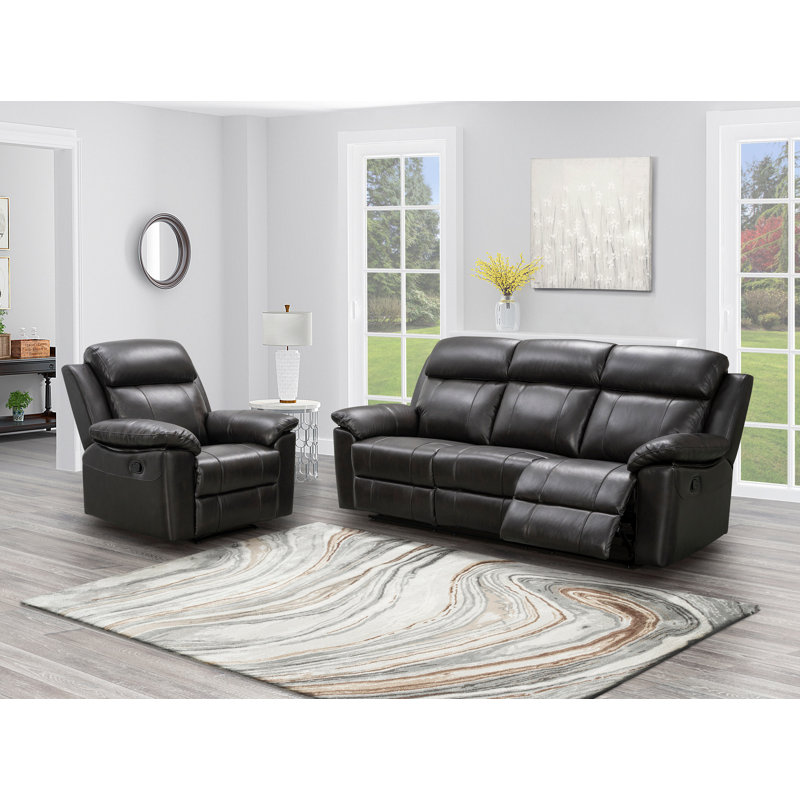 Ensemble de salon inclinable 2 pièces Avalee, Cuir véritable brun foncé