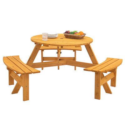 Table de pique-nique circulaire en bois pour 6 personnes