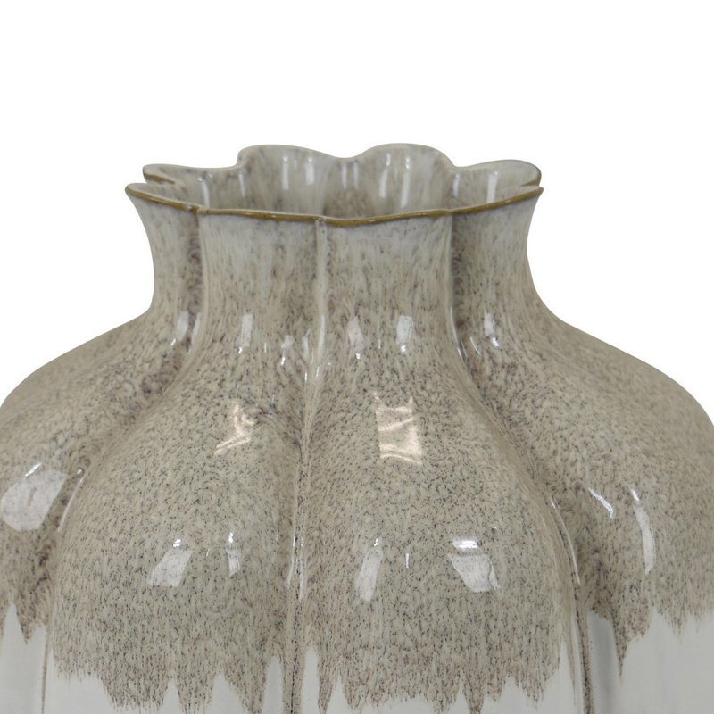 Roxy Rounded Vase With Scalloped Rim, Multi Colored Ceramic 11 Inch