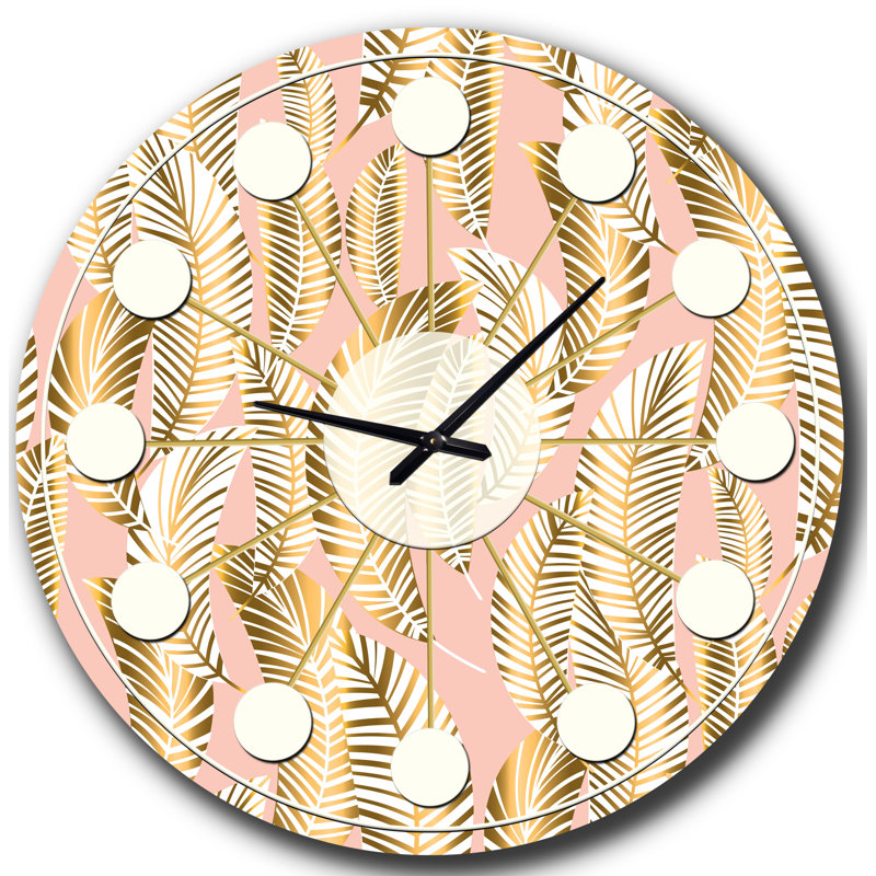 Golden Palm Leaves I - horloge murale Mid-Century moderne, Moyenne