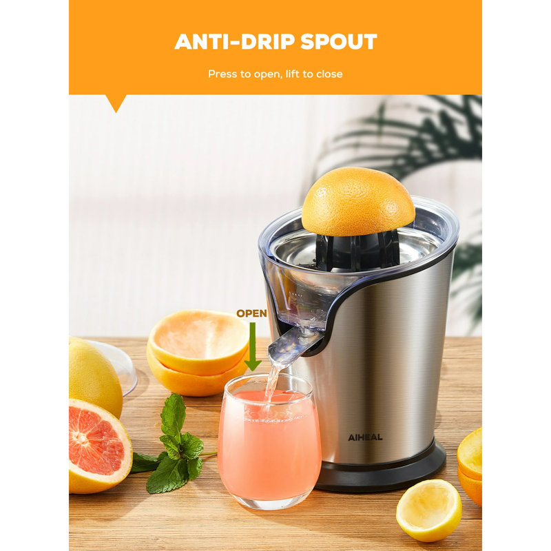 Electric Stainless Steel Citrus Juicer with Interchangeable Cones