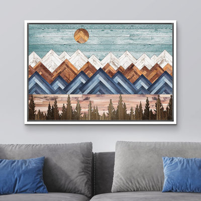 «Western Wood Effect Landscape Sun Mountain Forest», impression sur toile