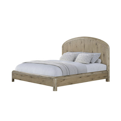 King Panel Bed Made Of English Knotty Oak Veneers, Arched Headboard, Rounded Edges, Transitional Aesthetic, Solid Wood + , 243.59 Lb Weight Crafted With Look,