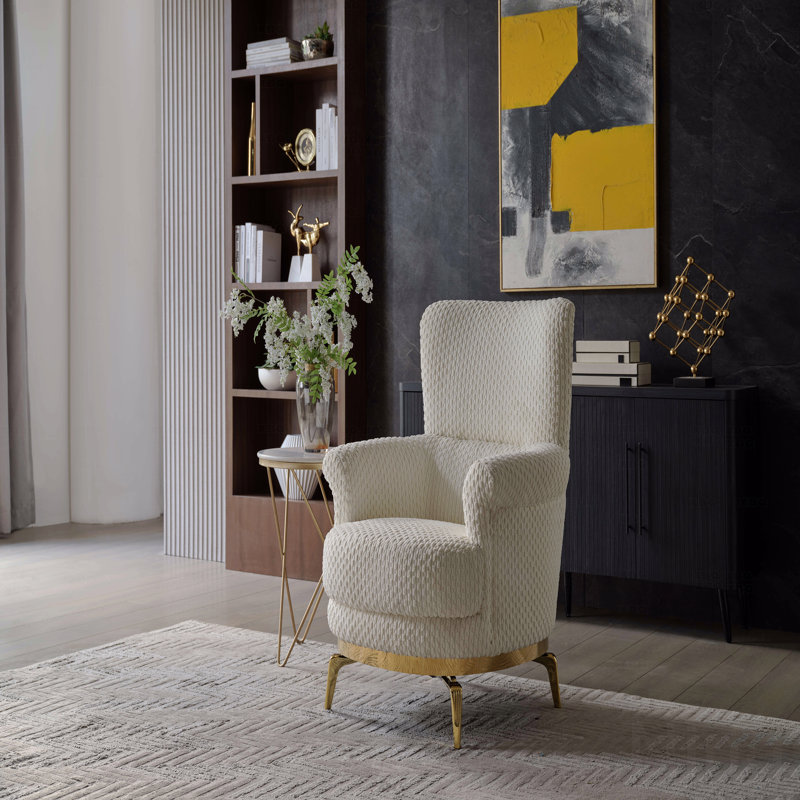 Chaise d'appoint de style moderne - faite de bois et d'accents dorés, Crème